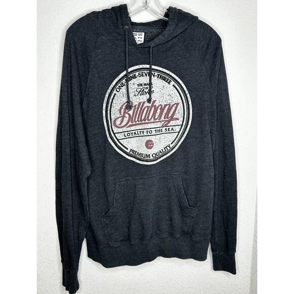 Billabong Hoodie Mens Medium Charcoal Gray Graphic Pullover Fleece Y2K Surf - Picture 1 of 14